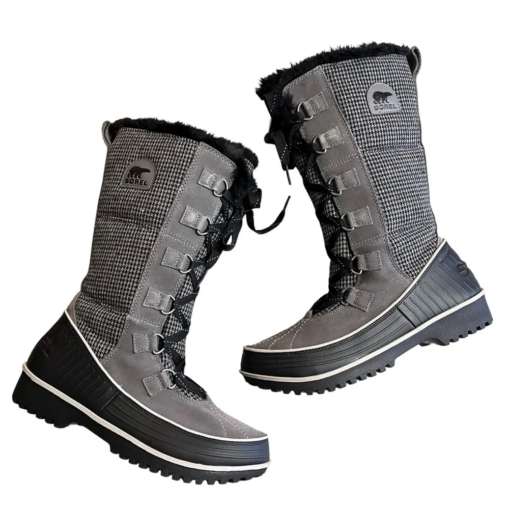 Sorel Tivoli II High Houndstooth Waterproof Winter Snow Boots Size 8‎ Black Gray